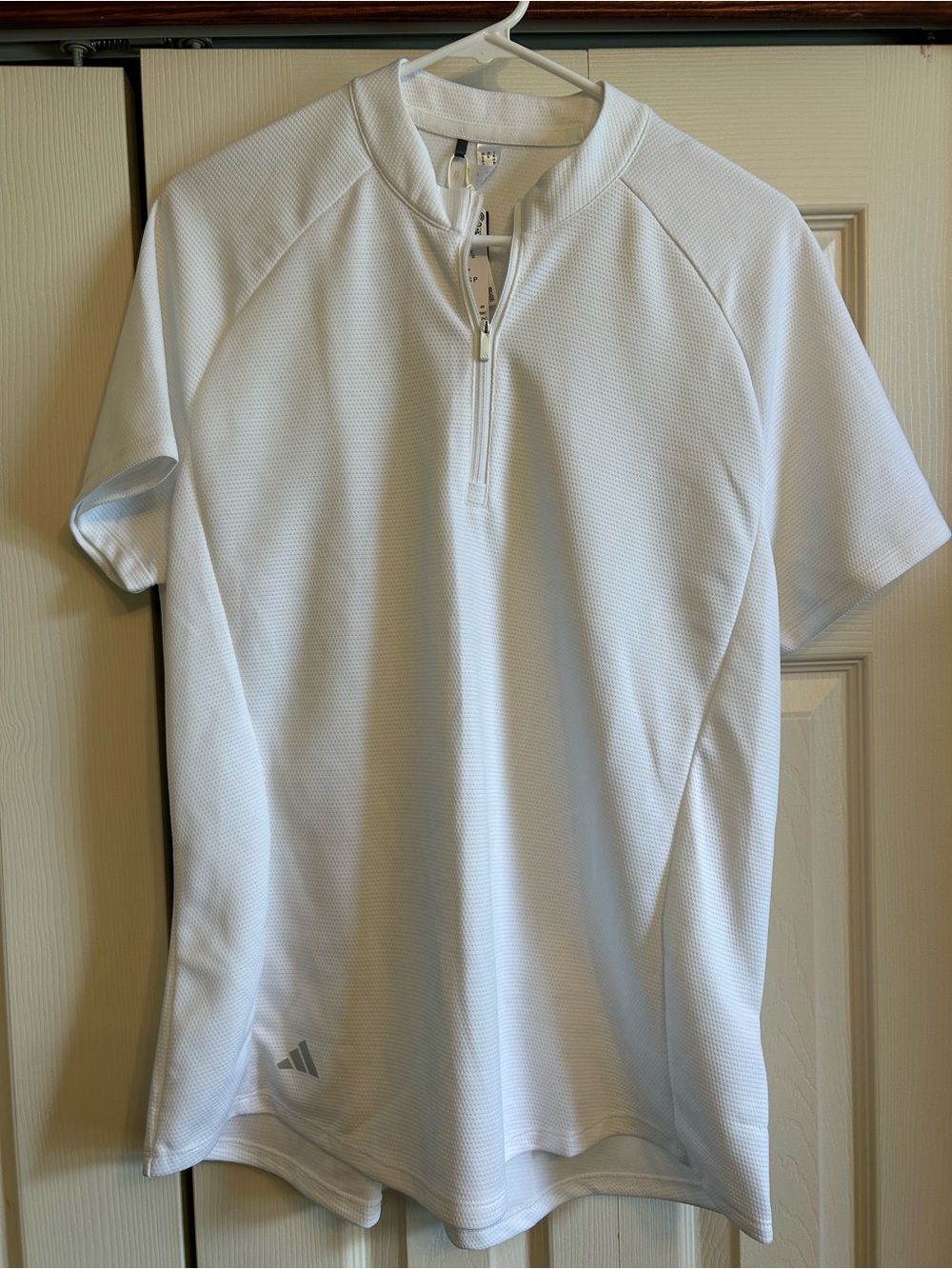 adidas White Short-Sleeve Half-Zip Athletic Polo